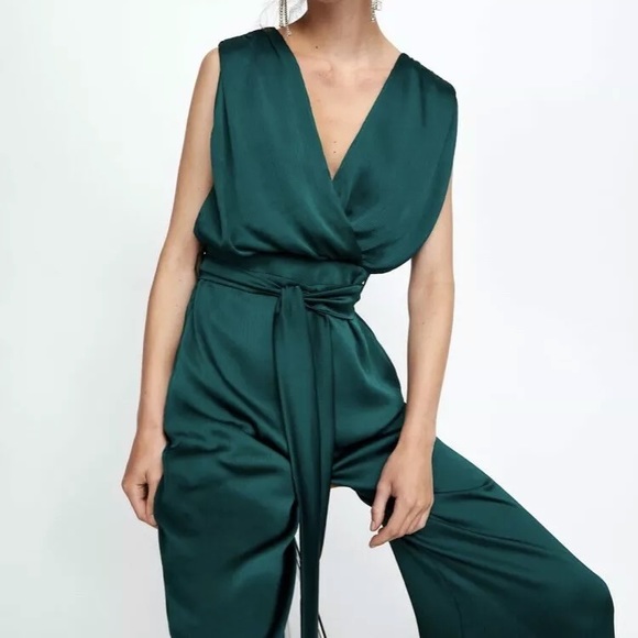 ZARA Green Jumpsuit with Lace Insets BNWOT - Picture 4 of 8